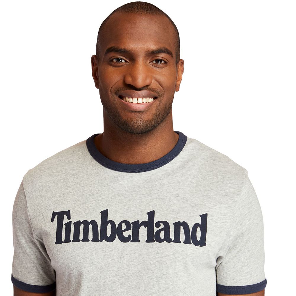 Timberland Mens T-Shirts TBL® Linear Logo Ringer - Grey - India RK9637018